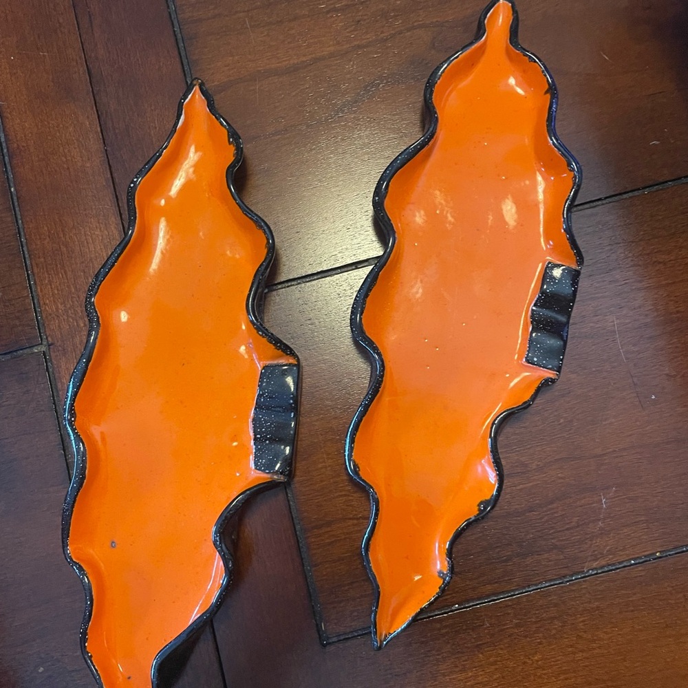 Vintage Orange Leaf-Shaped Decorative Ash Trays